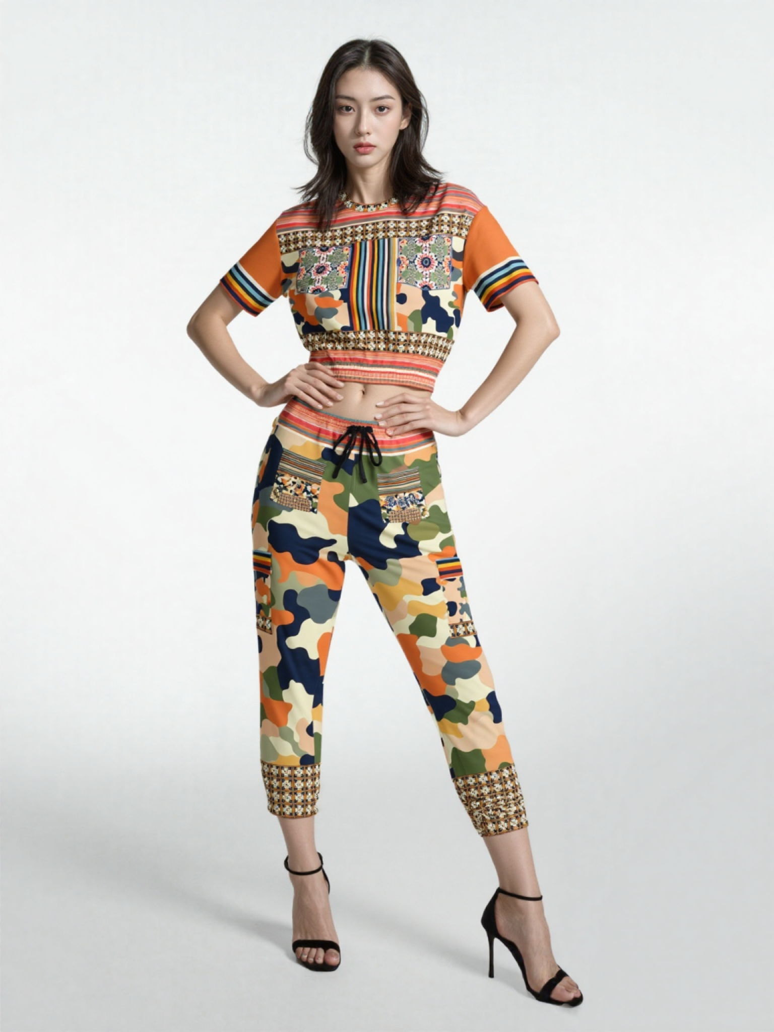 Peachtree in Orange Camo Eco-Poly Short Sleeve Cropped Pullover