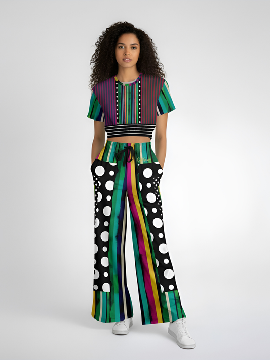 Pink in the Black Stripe Eco-Poly Short Sleeve Cropped Pullover