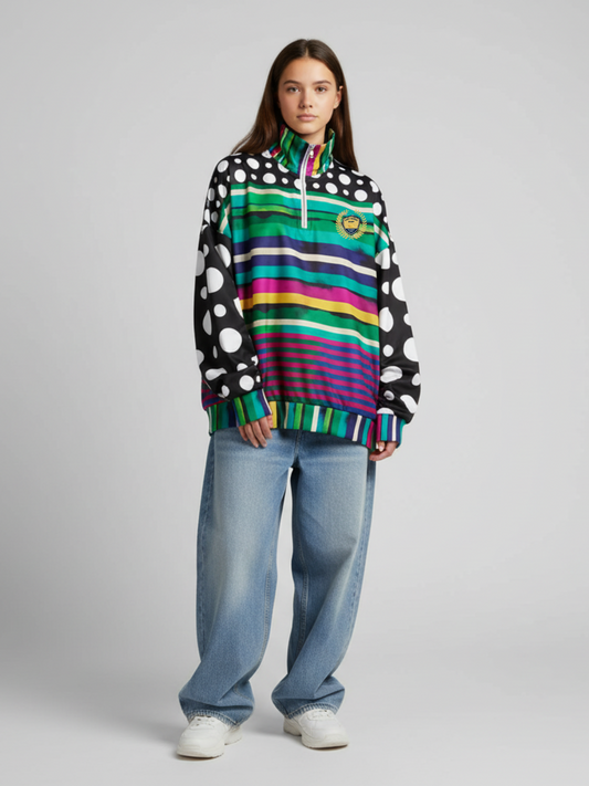 Pink in the Black Stripe Heavyweight Oversized Quarter Zip Sweatshirt