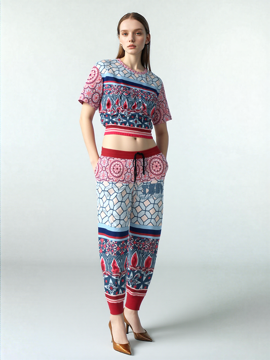 Pink Montauk Geo Patchwork Eco-Poly Unisex Joggers