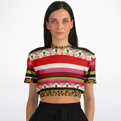 Pink Posie Abstract Geo Stripe Eco-Poly Cropped Pullover