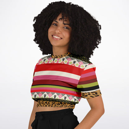 Pink Posie Abstract Geo Stripe Eco-Poly Cropped Pullover