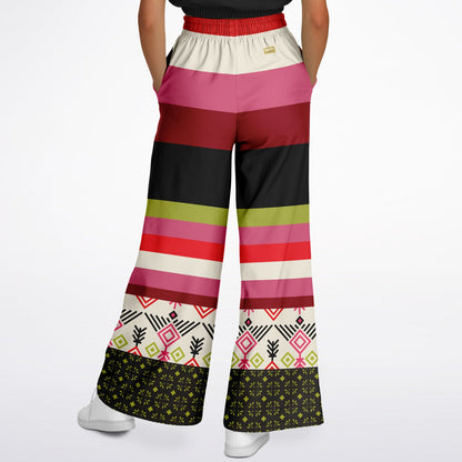 Pink Posie Abstract Geo Stripe Eco-Poly Wide Leg Pants