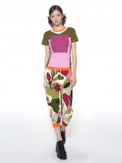Pink Squared Geometric Print Colorful AOP Women&