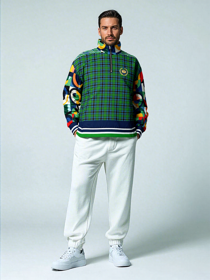Plain is Not My Vibe Plaid Geometric Print Heavyweight Quarter Zip Unisex Pullover