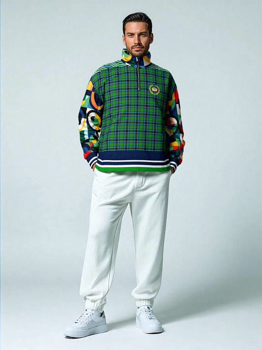 Plain is Not My Vibe Plaid Geometric Print Heavyweight Quarter Zip Unisex Pullover