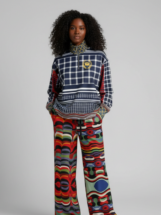 Polyamory in Red and Blue Plaid Stripe Heavyweight Quarter Zip Unisex Pullover