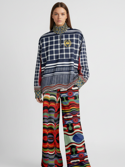 Polyamory in Red and Blue Plaid Stripe Heavyweight Quarter Zip Unisex Pullover