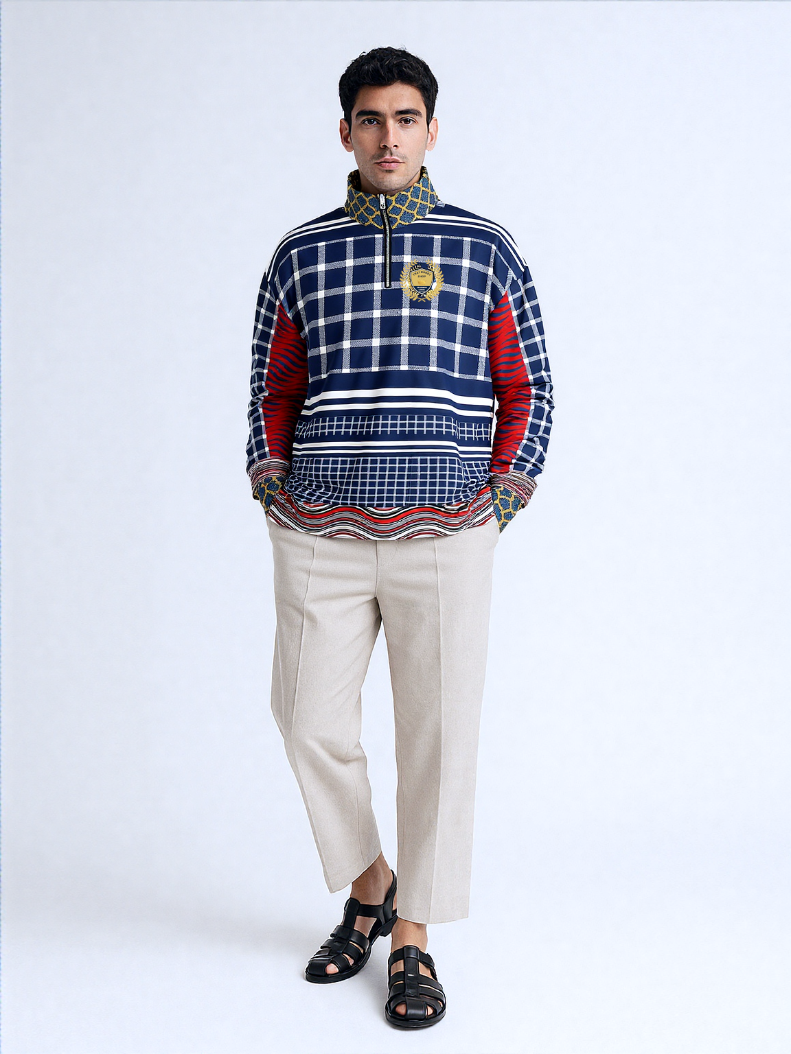 Polyamory in Red and Blue Plaid Stripe Heavyweight Quarter Zip Unisex Pullover