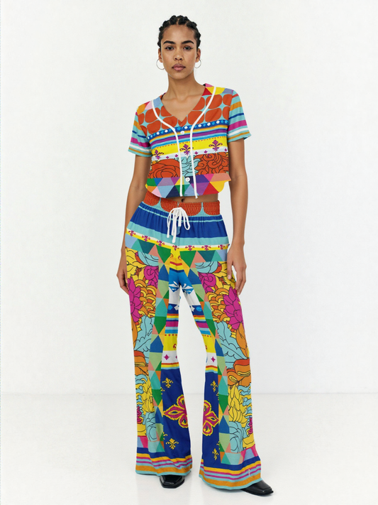 Queenie Floral Stripe Hippie Eco-Poly Cropped Baseball Jersey