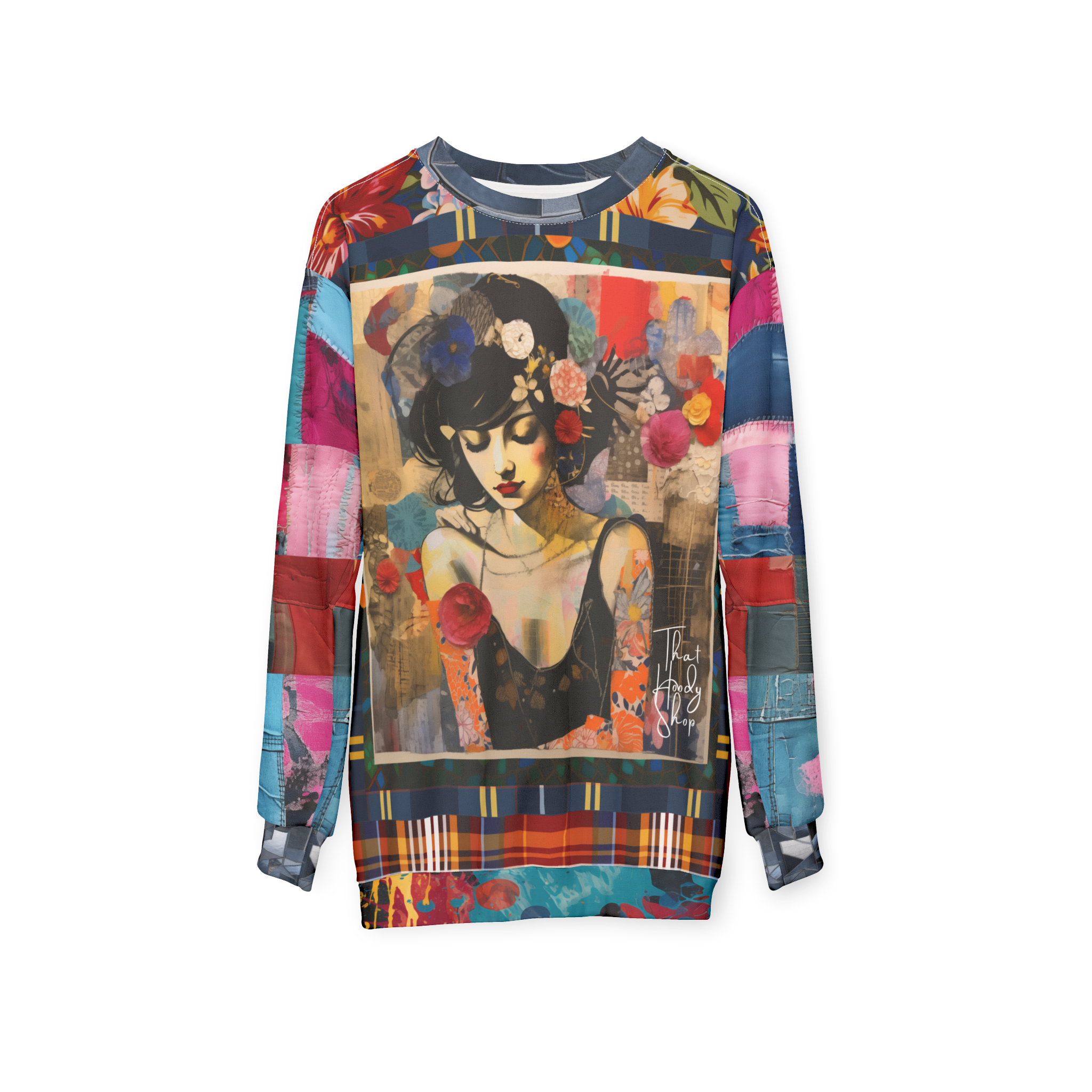 Raven Girl in Floral Patchwork Unisex Sweatshirt (Gold Label)