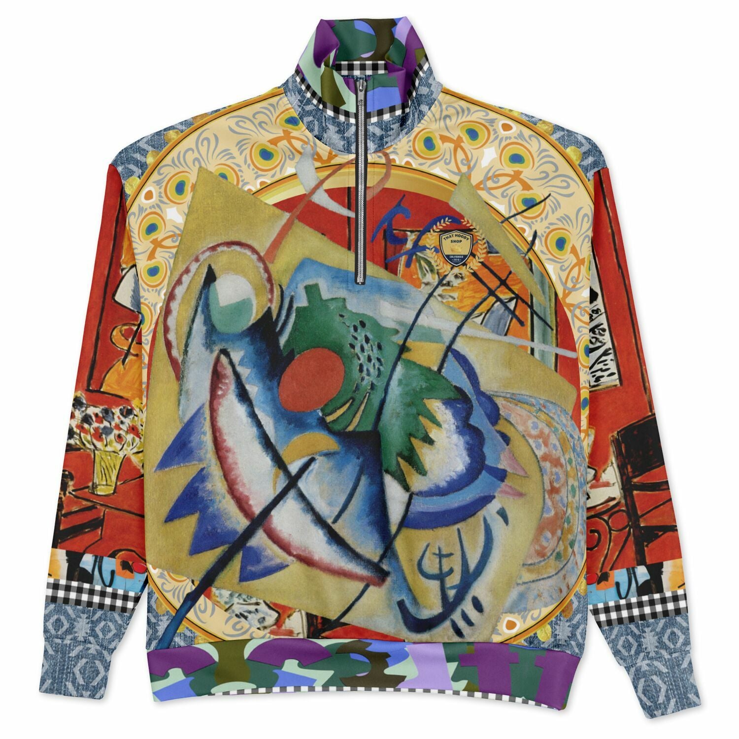 Red Oval on Gold and Denim Plate Heavyweight Oversized Quarter Zip Sweatshirt