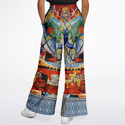 Red Oval on Gold and Denim Plate Eco-Poly Wide Leg Pants