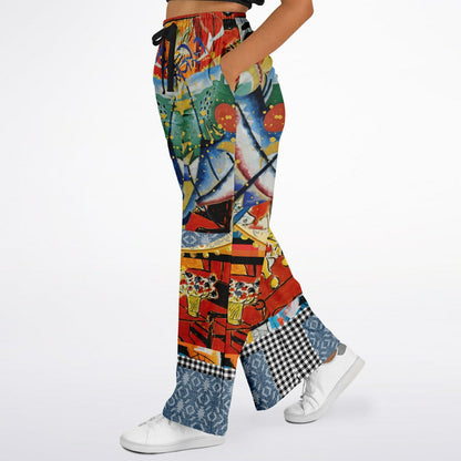 Red Oval on Gold and Denim Plate Eco-Poly Wide Leg Pants