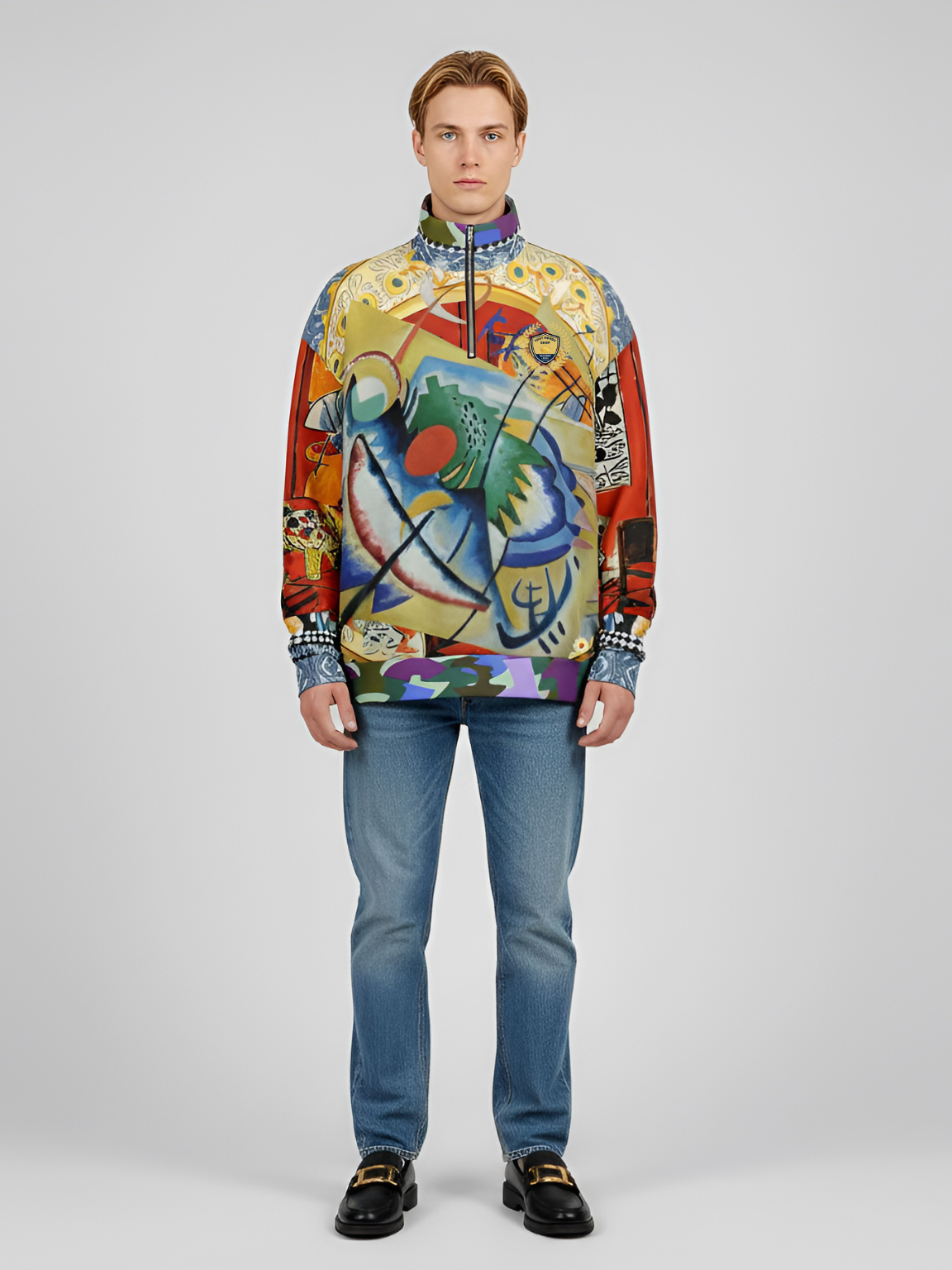 Red Oval on Gold and Denim Plate Heavyweight Oversized Quarter Zip Sweatshirt