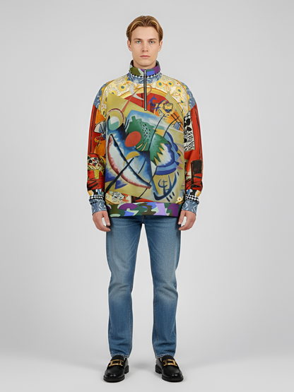 Red Oval on Gold and Denim Plate Heavyweight Oversized Quarter Zip Sweatshirt