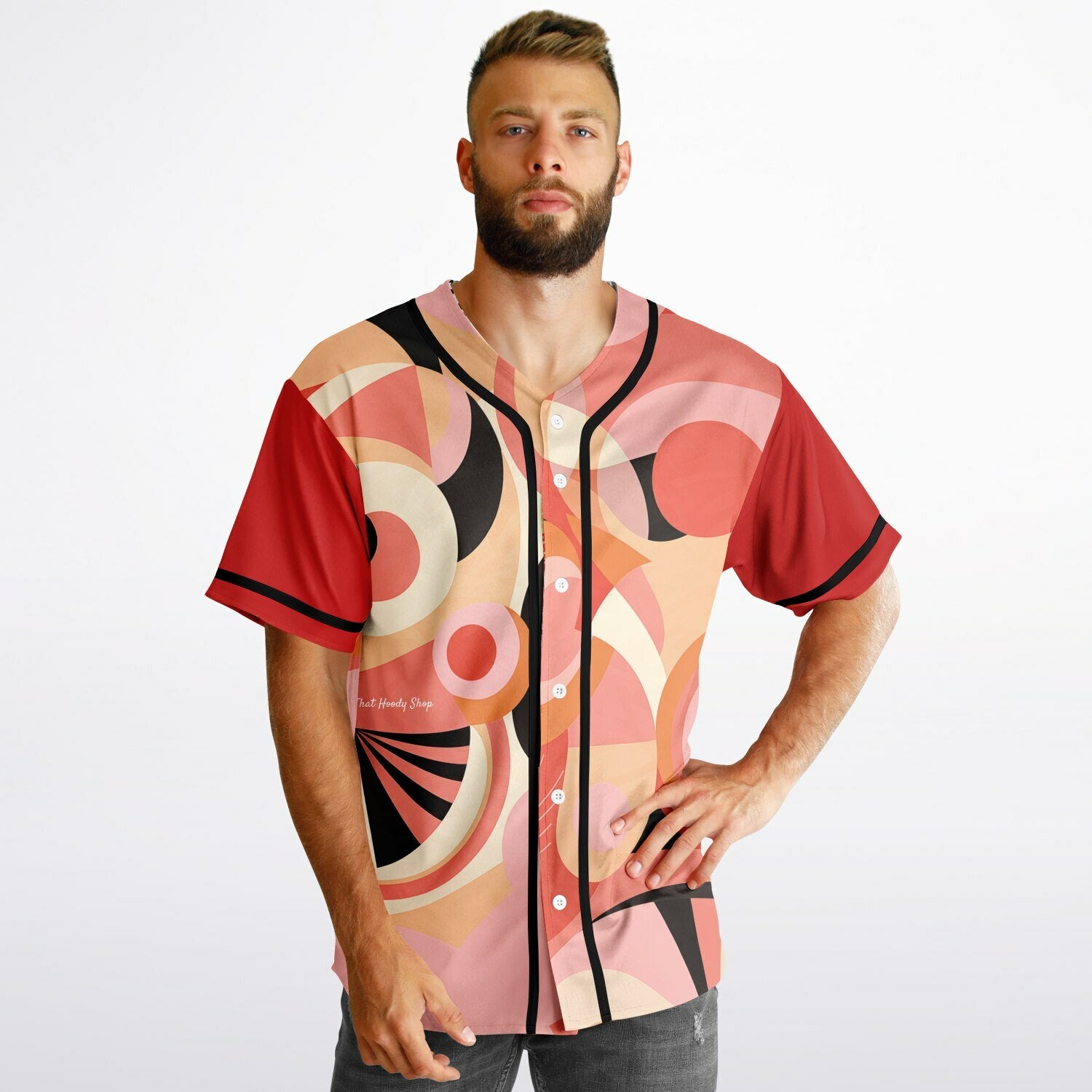 Sunset Springs Abstract 70s Short Sleeve Eco-Poly Reversible Baseball Jersey