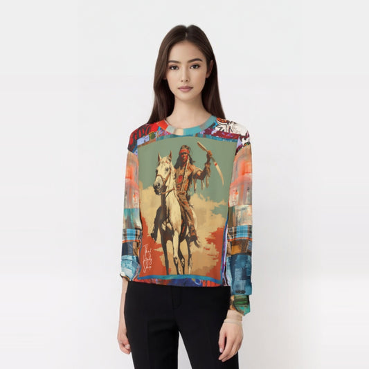 Commanche Warrior of the Great Plains Patchwork Print Unisex Sweatshirt (Gold Label)