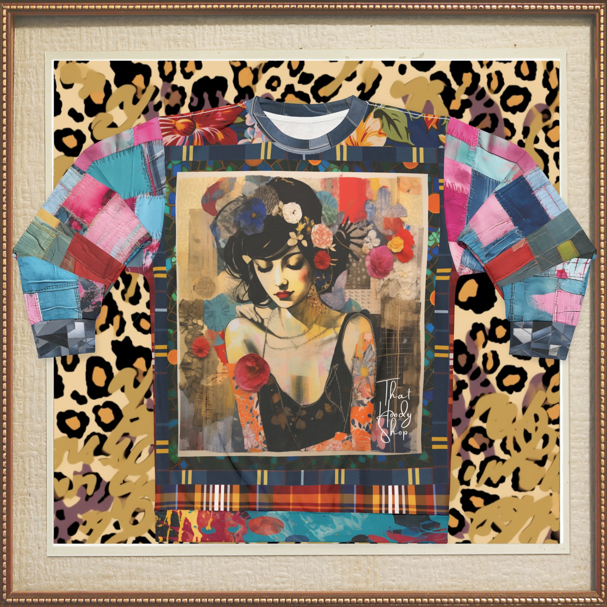 Raven Girl in Floral Patchwork Unisex Sweatshirt (Gold Label)