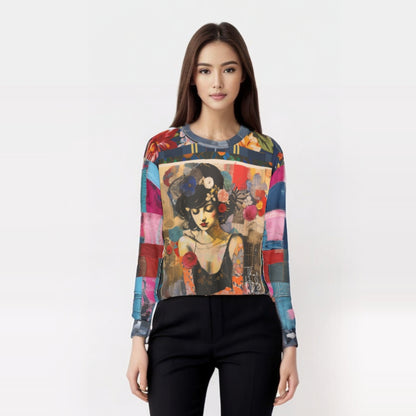 Raven Girl in Floral Patchwork Unisex Sweatshirt (Gold Label)