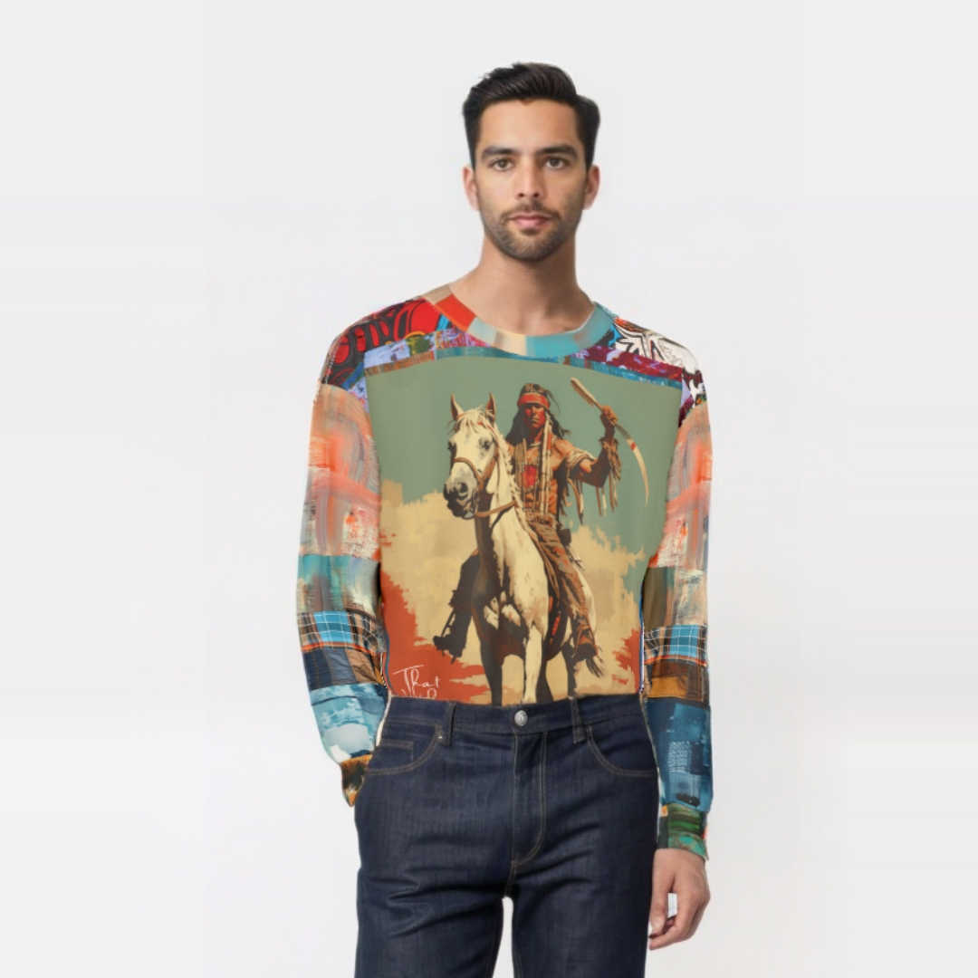 Commanche Warrior of the Great Plains Patchwork Print Unisex Sweatshirt (Gold Label)