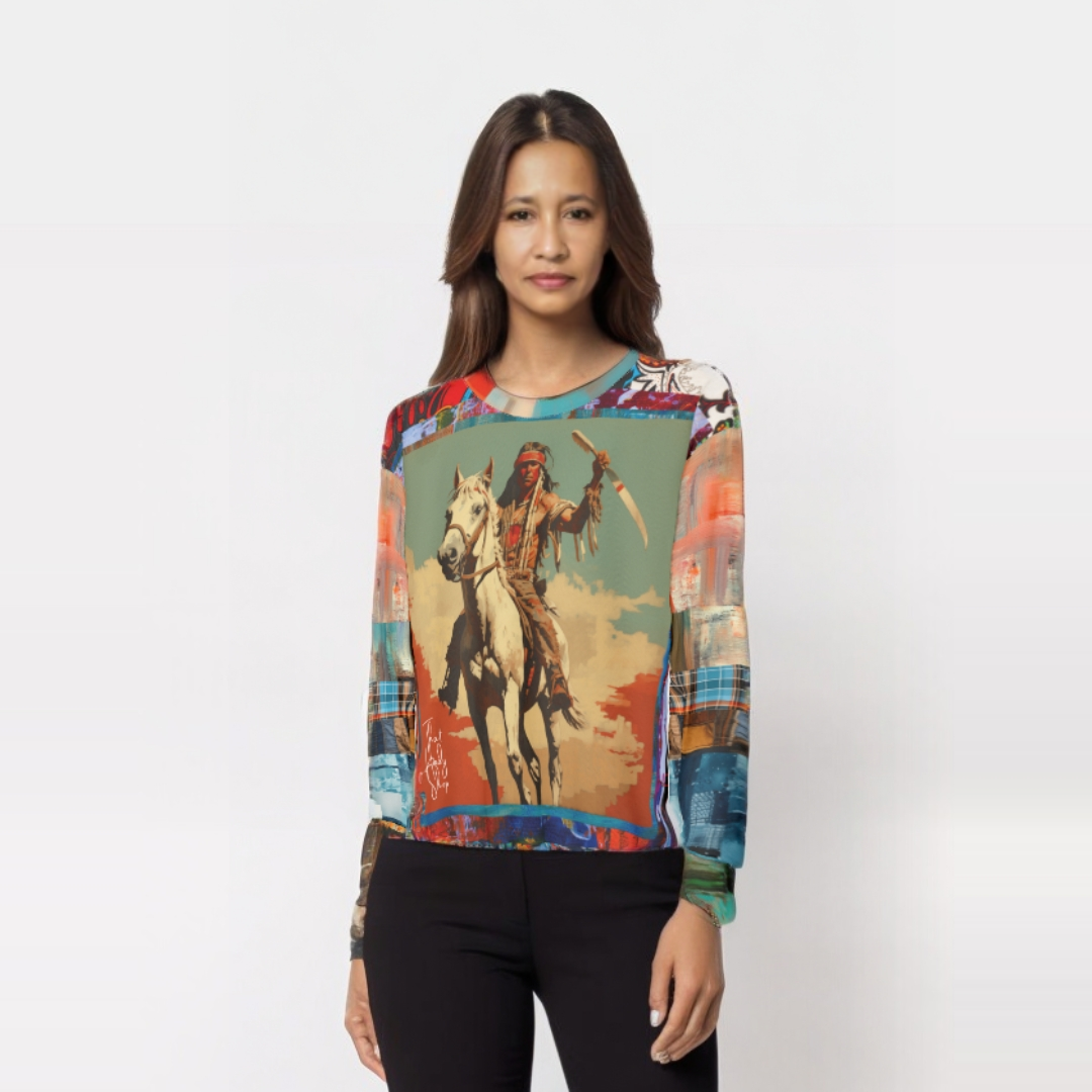 Commanche Warrior of the Great Plains Patchwork Print Unisex Sweatshirt (Gold Label)