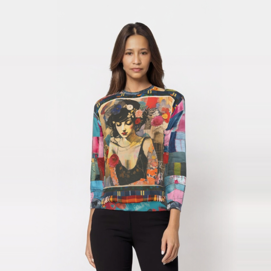 Raven Girl in Floral Patchwork Unisex Sweatshirt (Gold Label)