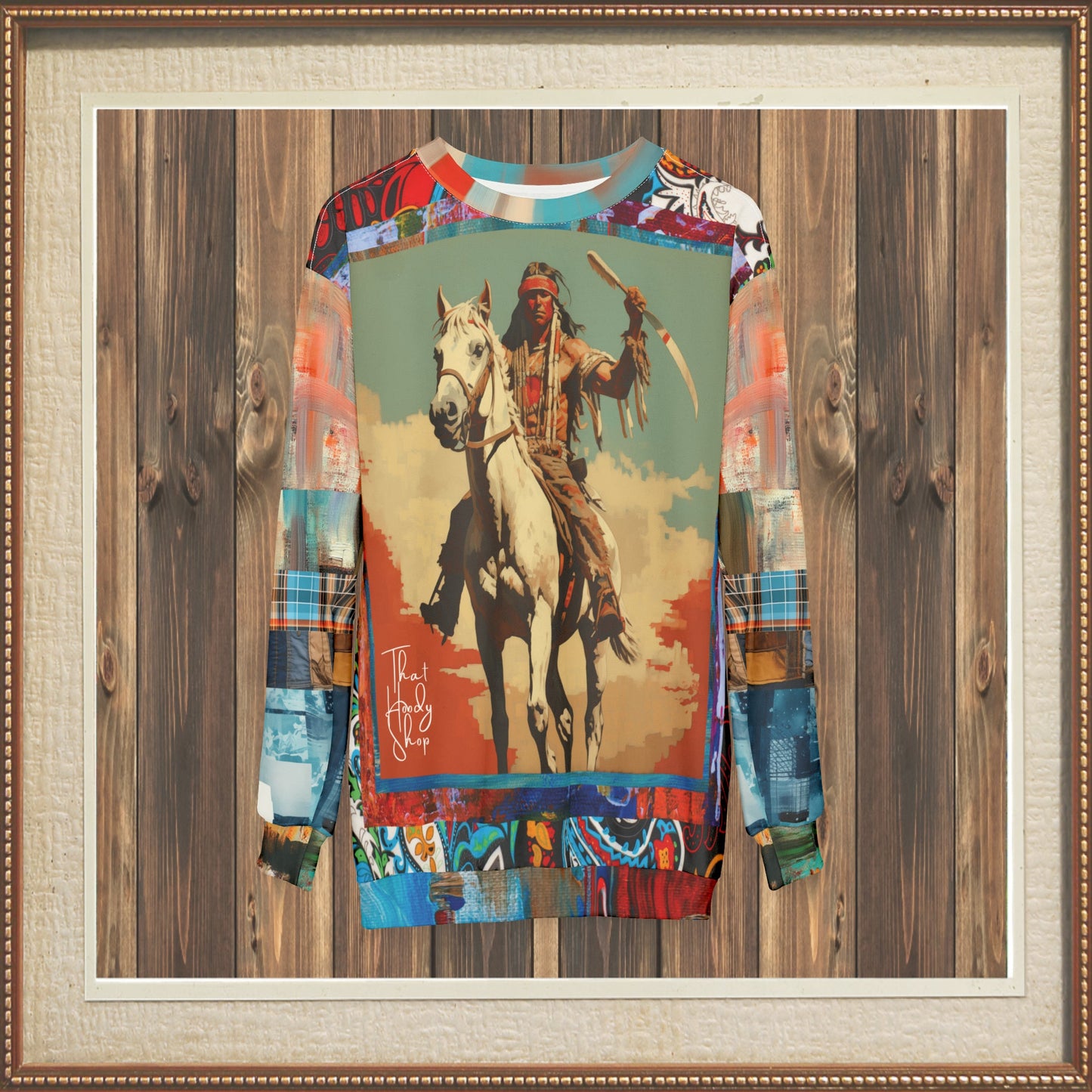 Commanche Warrior of the Great Plains Patchwork Print Unisex Sweatshirt