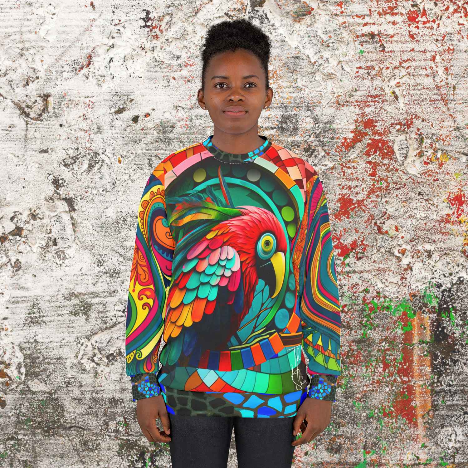 Rainbow Macaw Mosaic Paisley Swirl Unisex Sweatshirt (Gold Label)