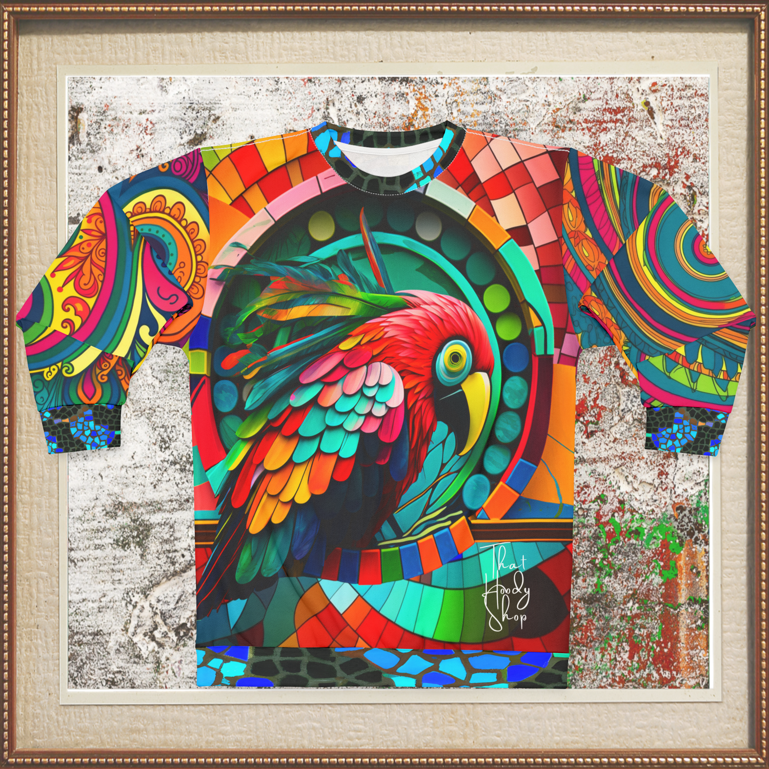 Rainbow Macaw Mosaic Paisley Swirl Unisex Sweatshirt (Gold Label)