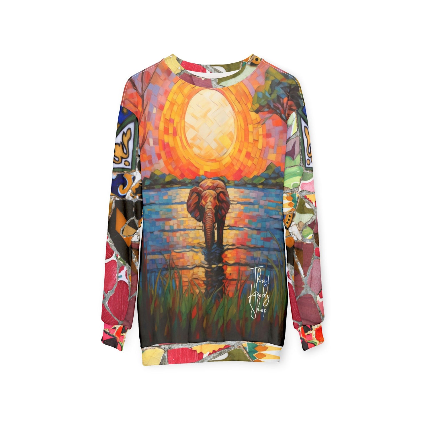 Elephant in African Savannah Mosaic Unisex Sweatshirt (Gold Label)