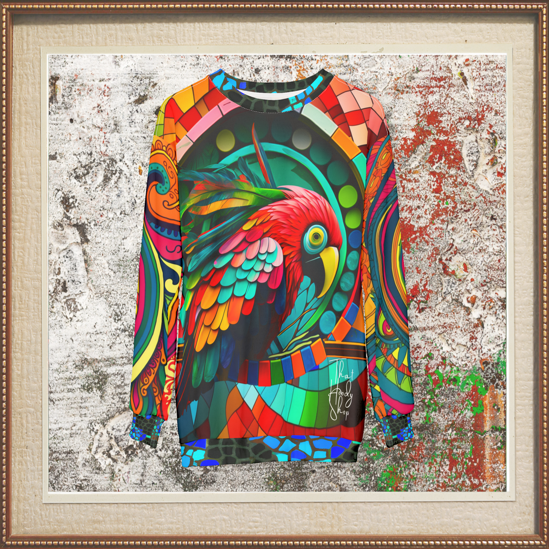 Rainbow Macaw Mosaic Paisley Swirl Unisex Sweatshirt (Gold Label)