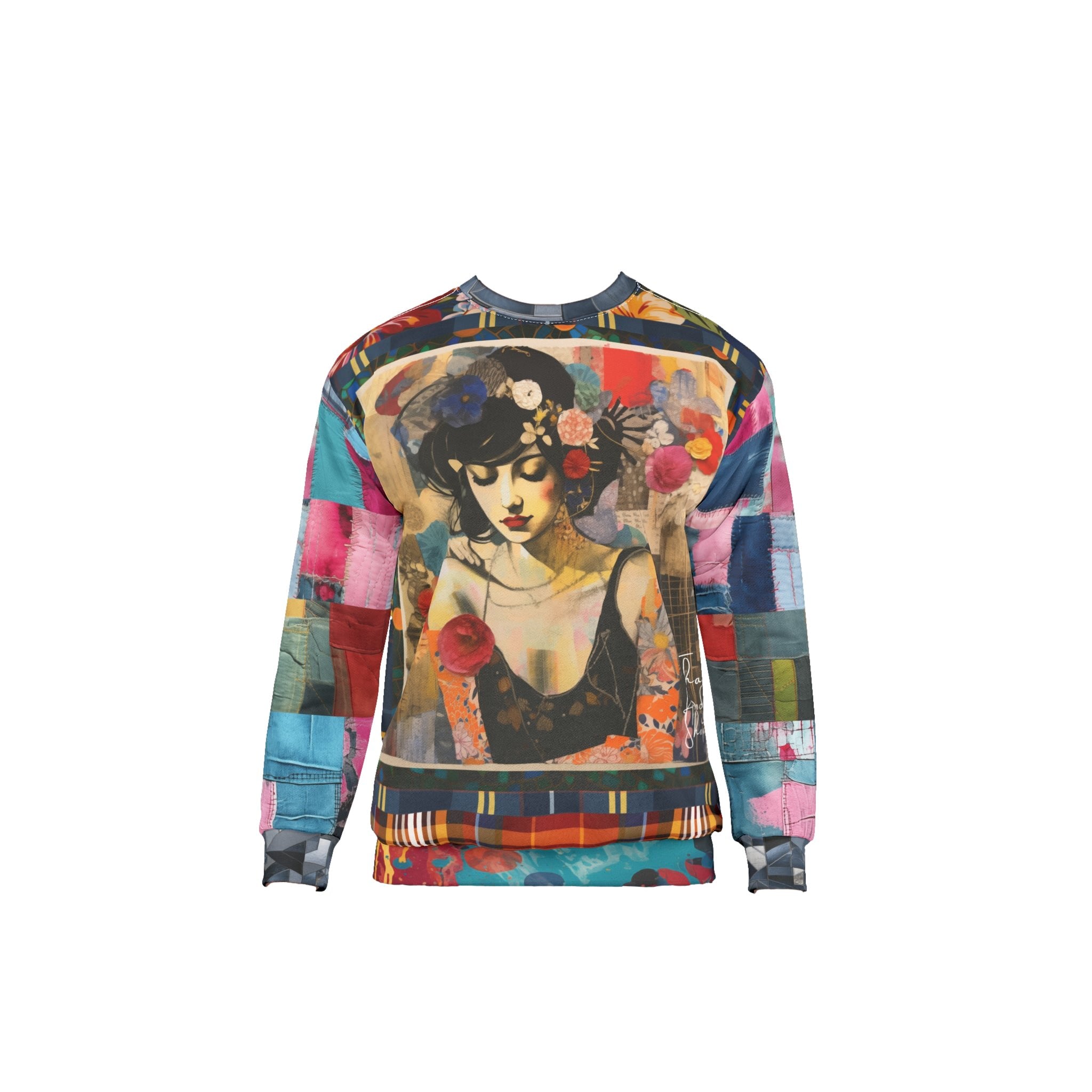 Raven Girl in Floral Patchwork Unisex Sweatshirt (Gold Label)