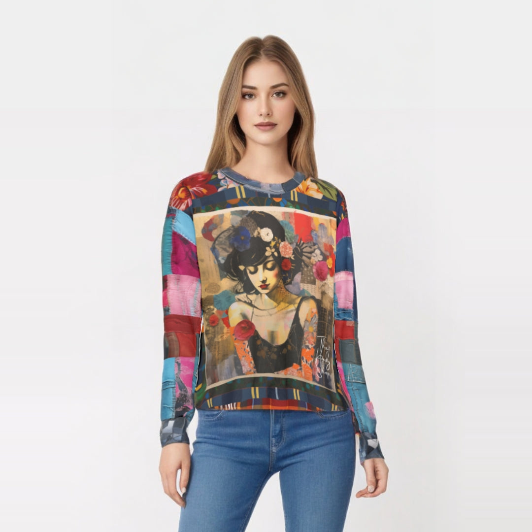 Raven Girl in Floral Patchwork Unisex Sweatshirt (Gold Label)