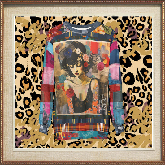 Raven Girl in Floral Patchwork Unisex Sweatshirt (Gold Label)