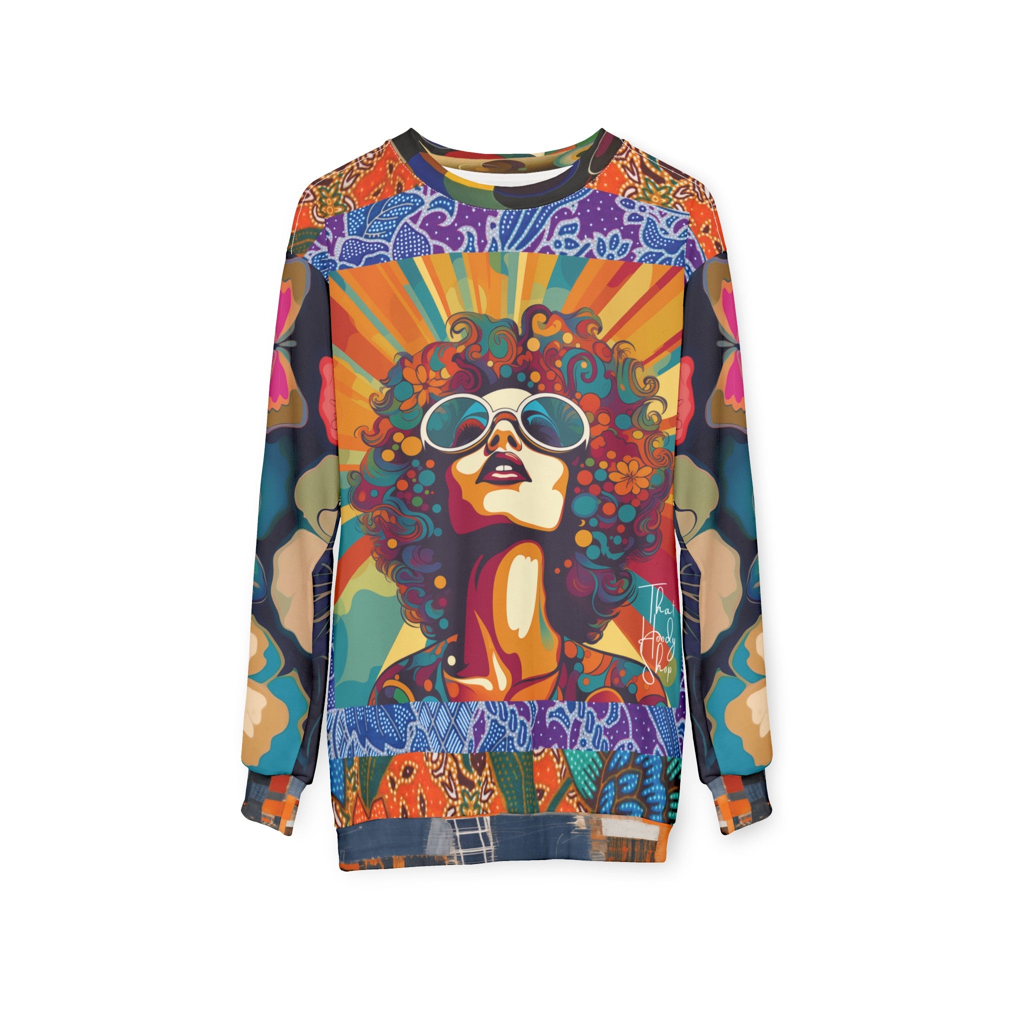 Sudadera unisex con estampado hippie de mujer revolucionaria negra