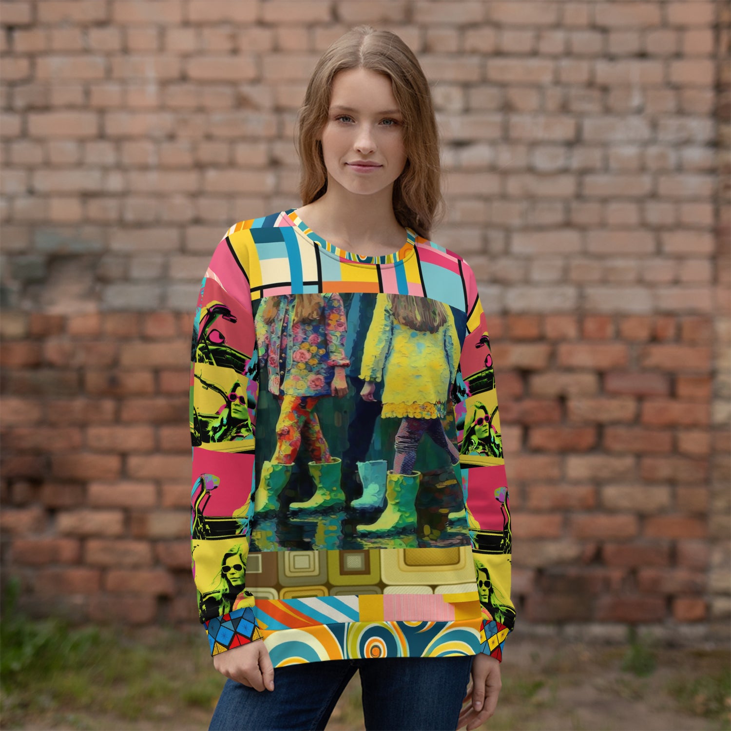 Spring Rain Retro Hippie Colorblock Unisex Sweatshirt (Gold Label)