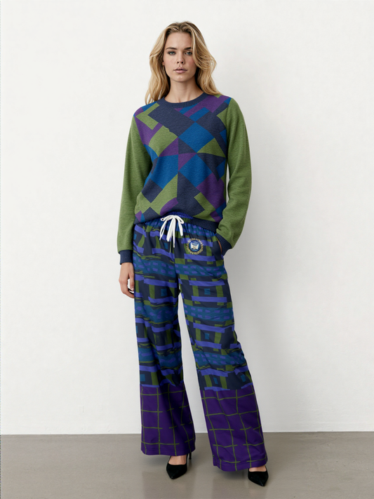 Striped in Green Geo Knitted Crewneck Sweater