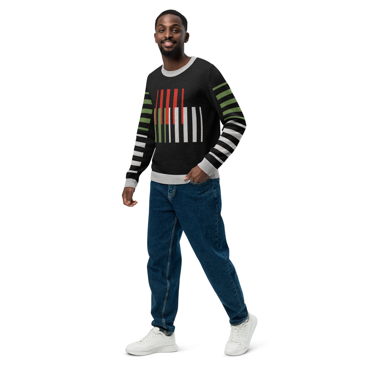 Stripes Brigade in Black Knitted Crewneck Sweater