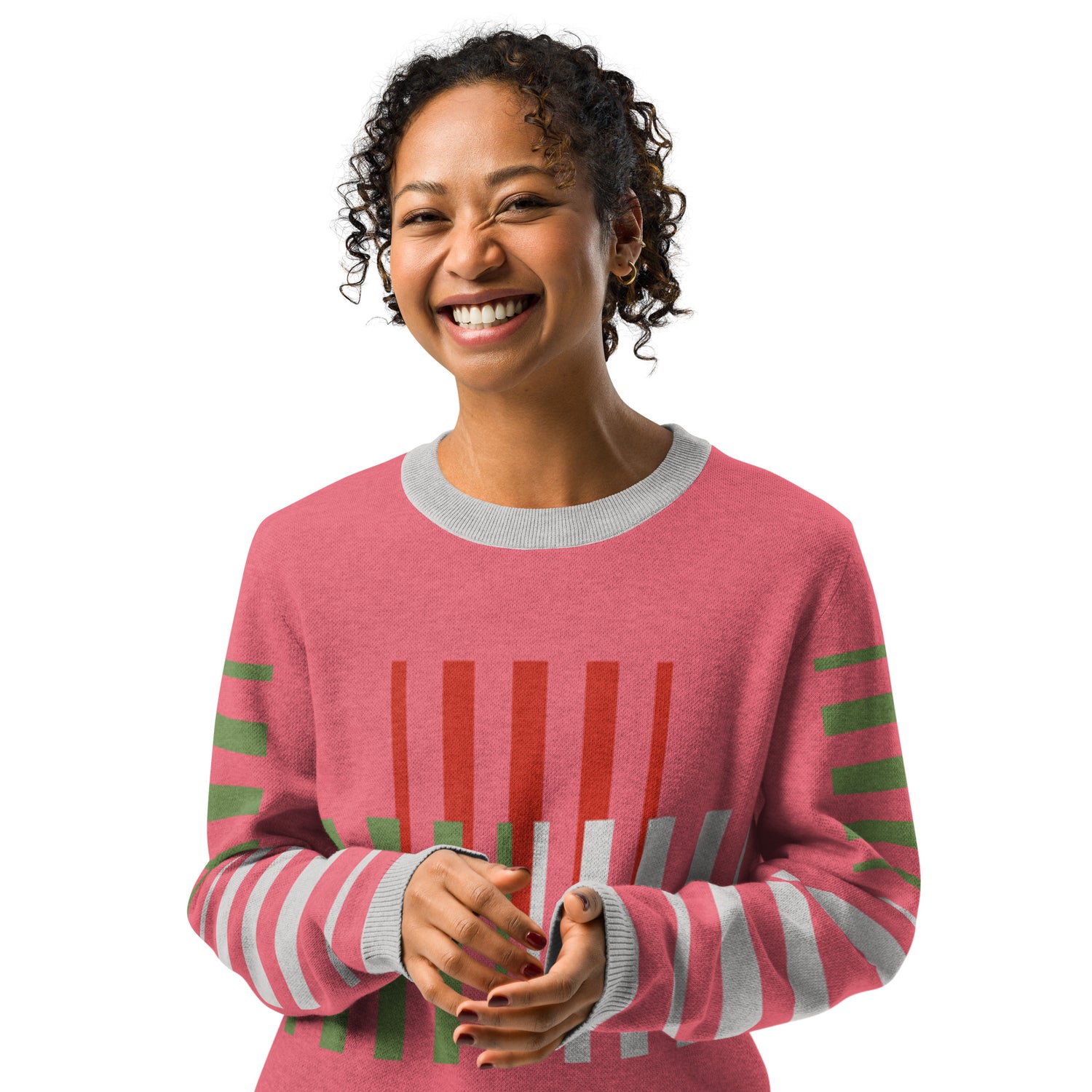 Stripes Brigade in Pink Knitted Crewneck Sweater