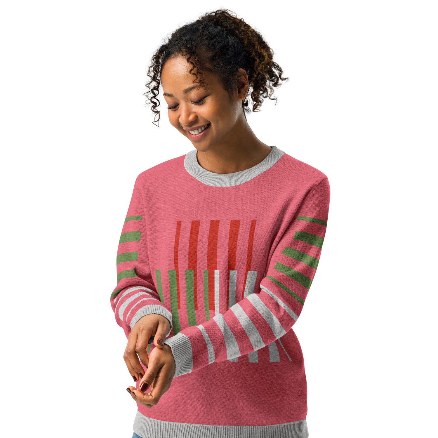 Stripes Brigade in Pink Knitted Crewneck Sweater