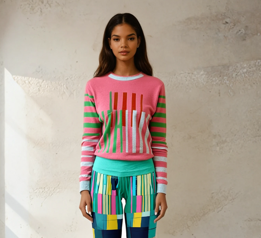 Stripes Brigade in Pink Knitted Crewneck Sweater