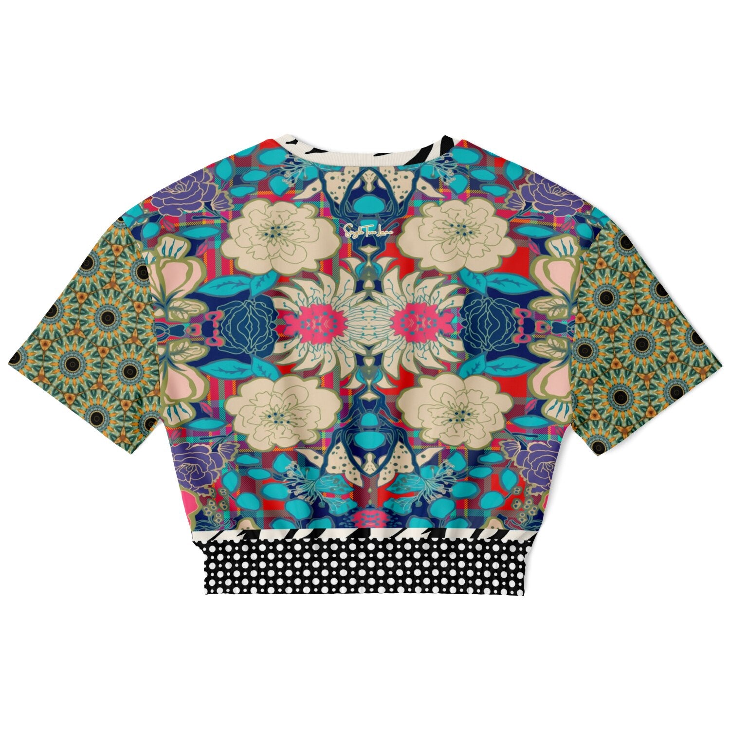 Sunflowers in My 1888 Van Gogh Plaid Floral Eco-Poly Short Sleeve Cropped Pullover