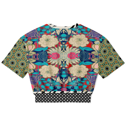 Sunflowers in My 1888 Van Gogh Plaid Floral Eco-Poly Short Sleeve Cropped Pullover