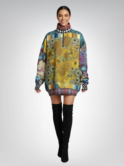 Sunflowers in My 1888 Van Gogh Heavyweight Oversized Quarter Zip Sweatshirt