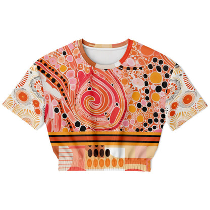 Sunset Springs Abstract 70s Print Eco-Poly Cropped Short Sleeve Sweater