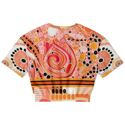 Sunset Springs Abstract 70s Print Eco-Poly Cropped Short Sleeve Sweater