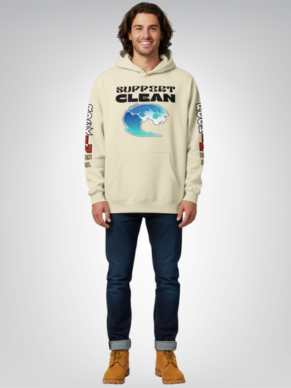 Support Clean Oceans Heavyweight 3-End Fleece Unisex Hoodie
