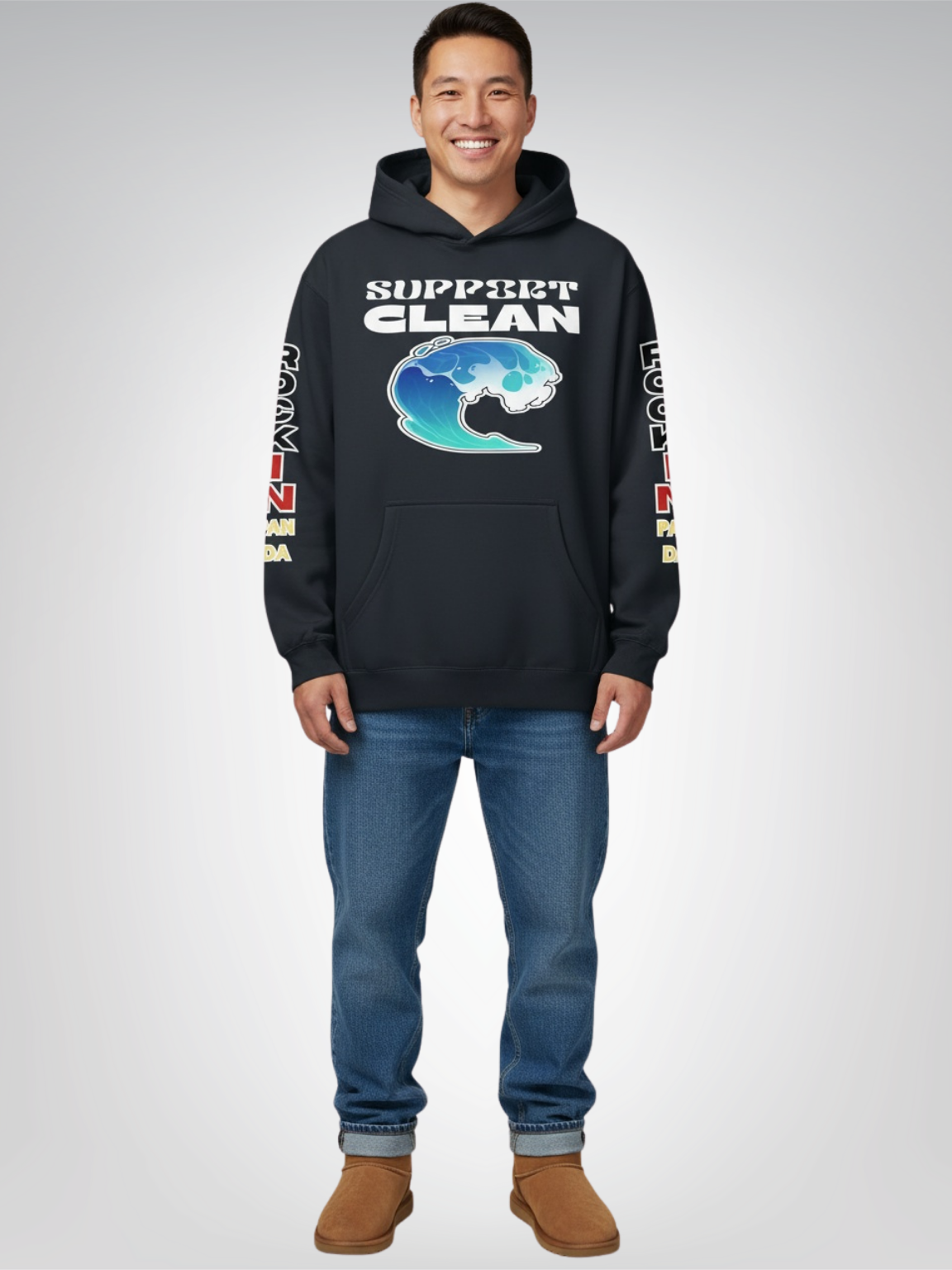 Support Clean Oceans Heavyweight 3-End Fleece Unisex Hoodie