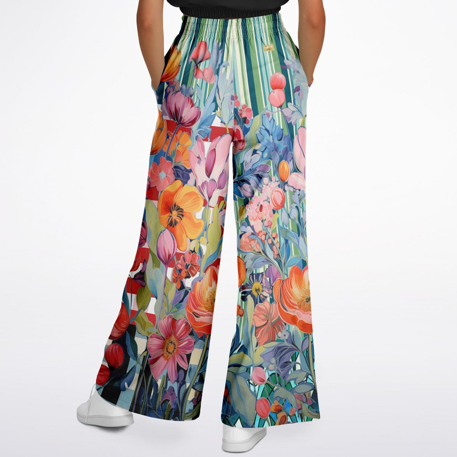 Swan in Floral Isolation Stripe Eco-Poly Wide Leg Pants